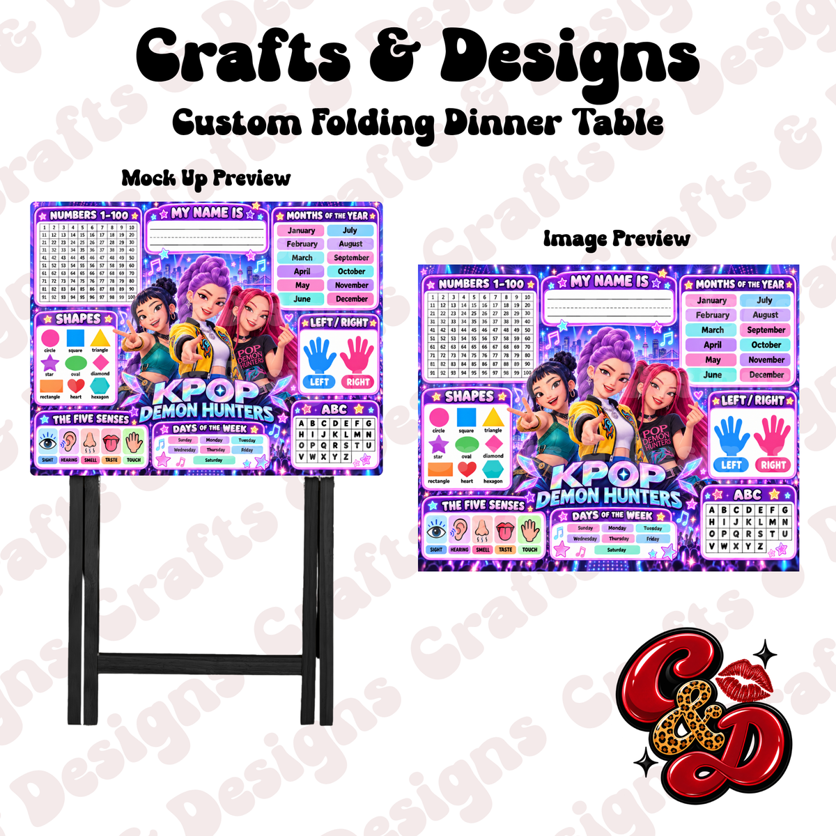 K-Pop Demon Hunters Kid Learning  Folding Table