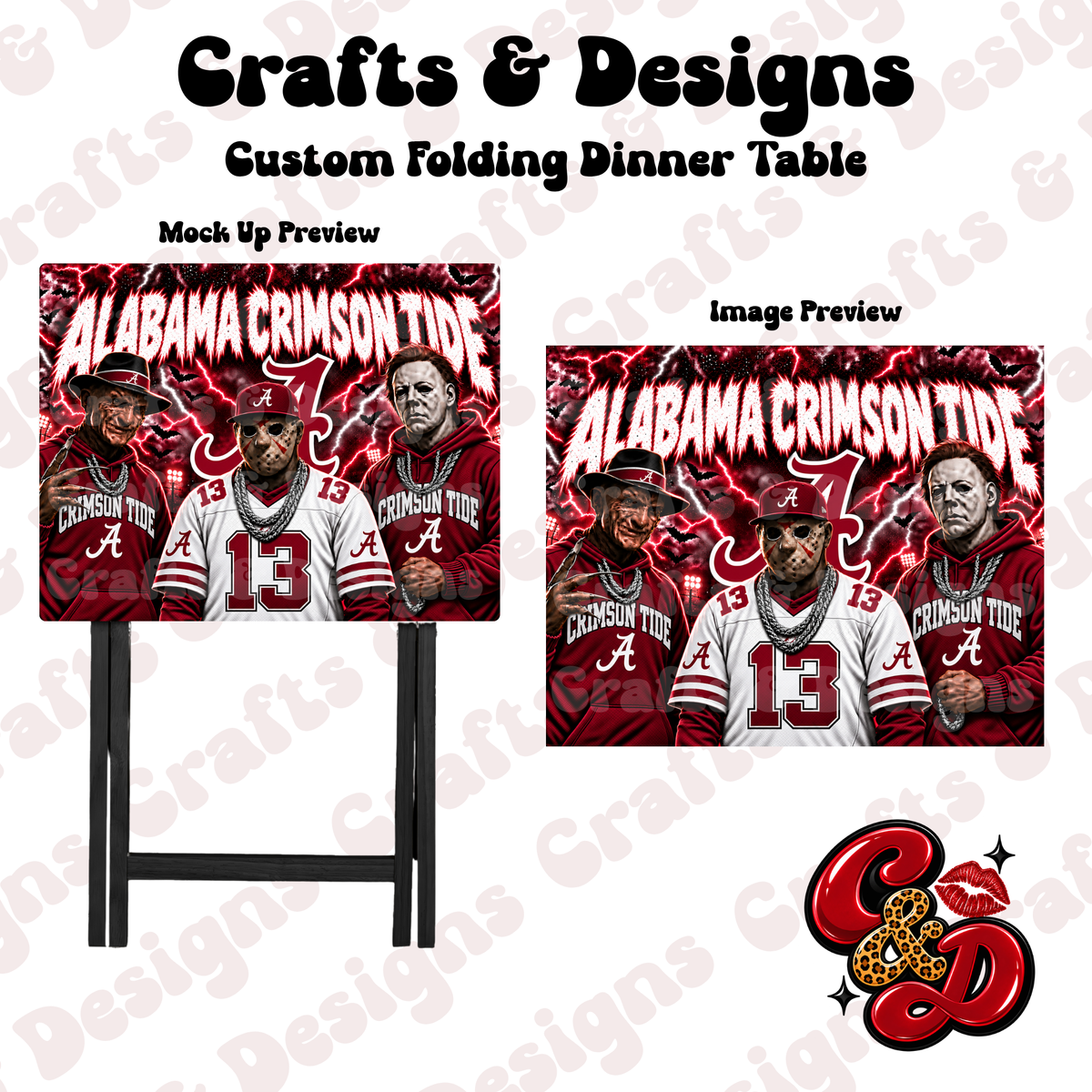 Alabama Crimson Tide Horror Crew Folding Table