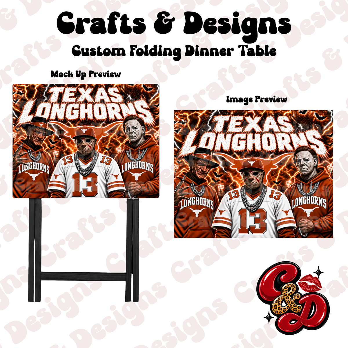 Texas Longhorns Horror Crew Folding Table
