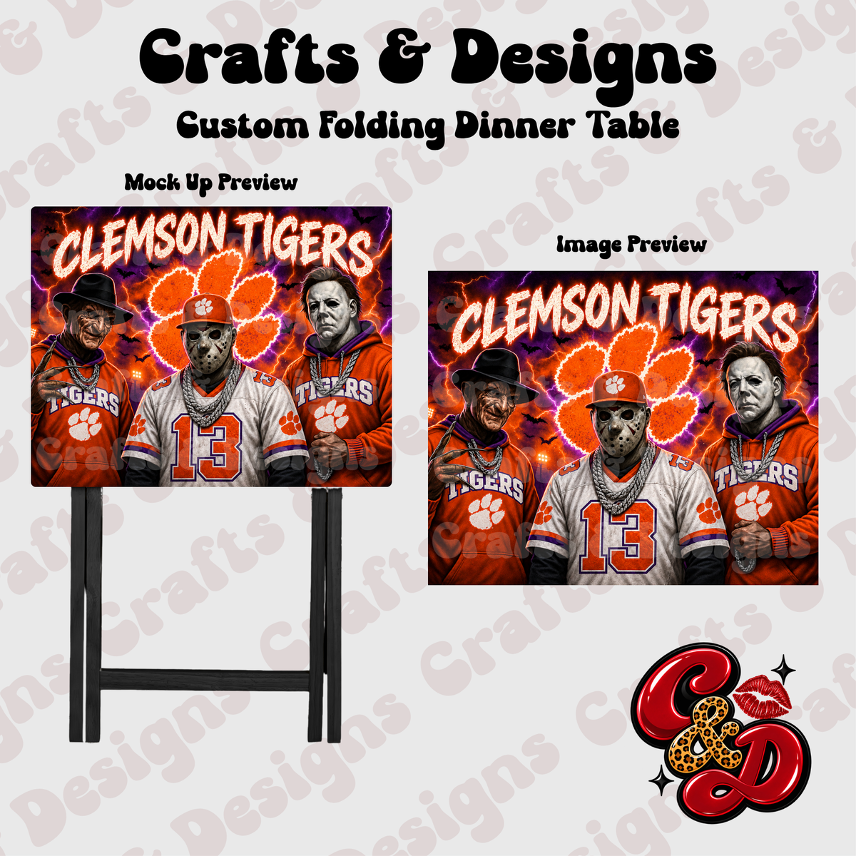 Clemson Tigers Horror Crew Folding Table