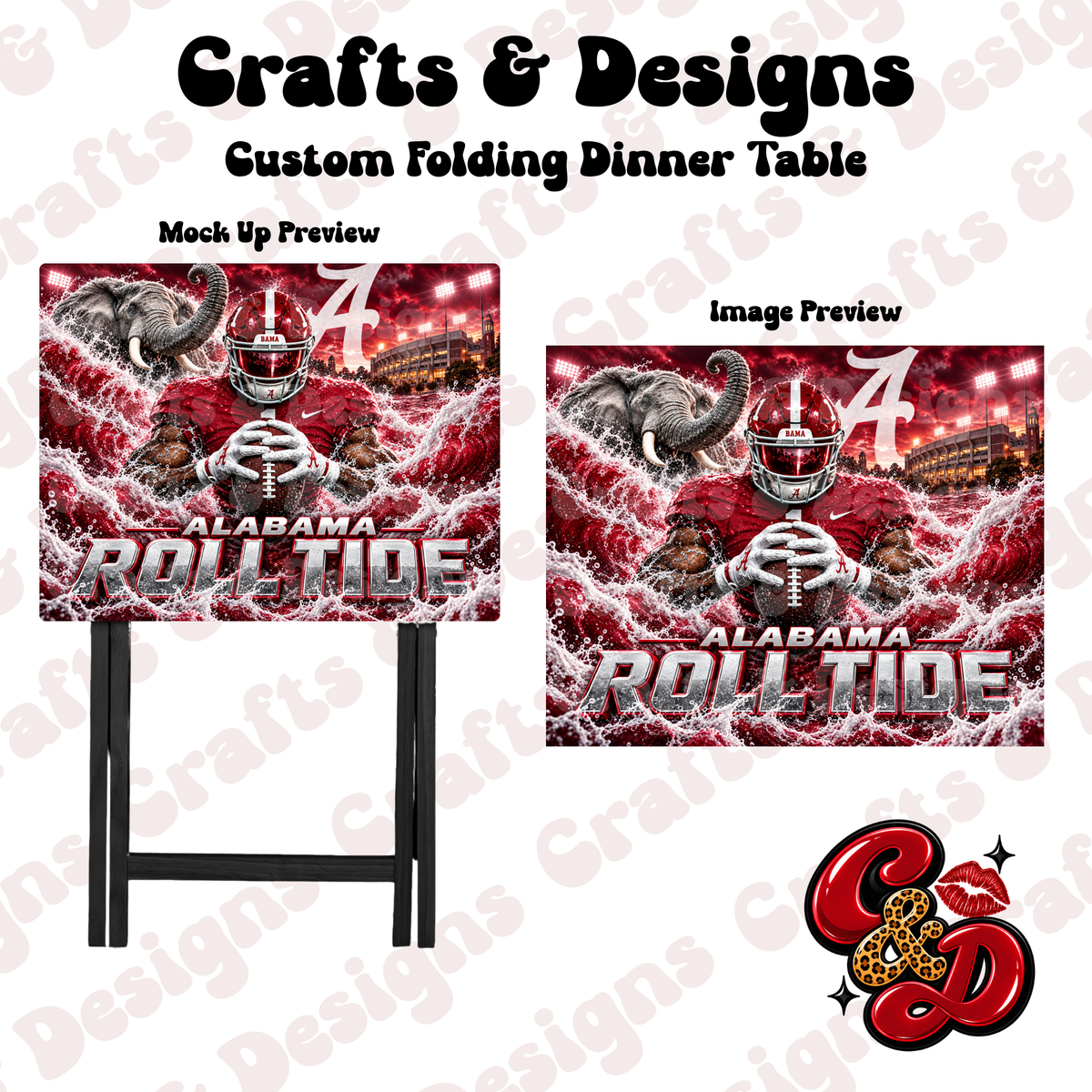 Alabama Roll Tide Wave Folding Table