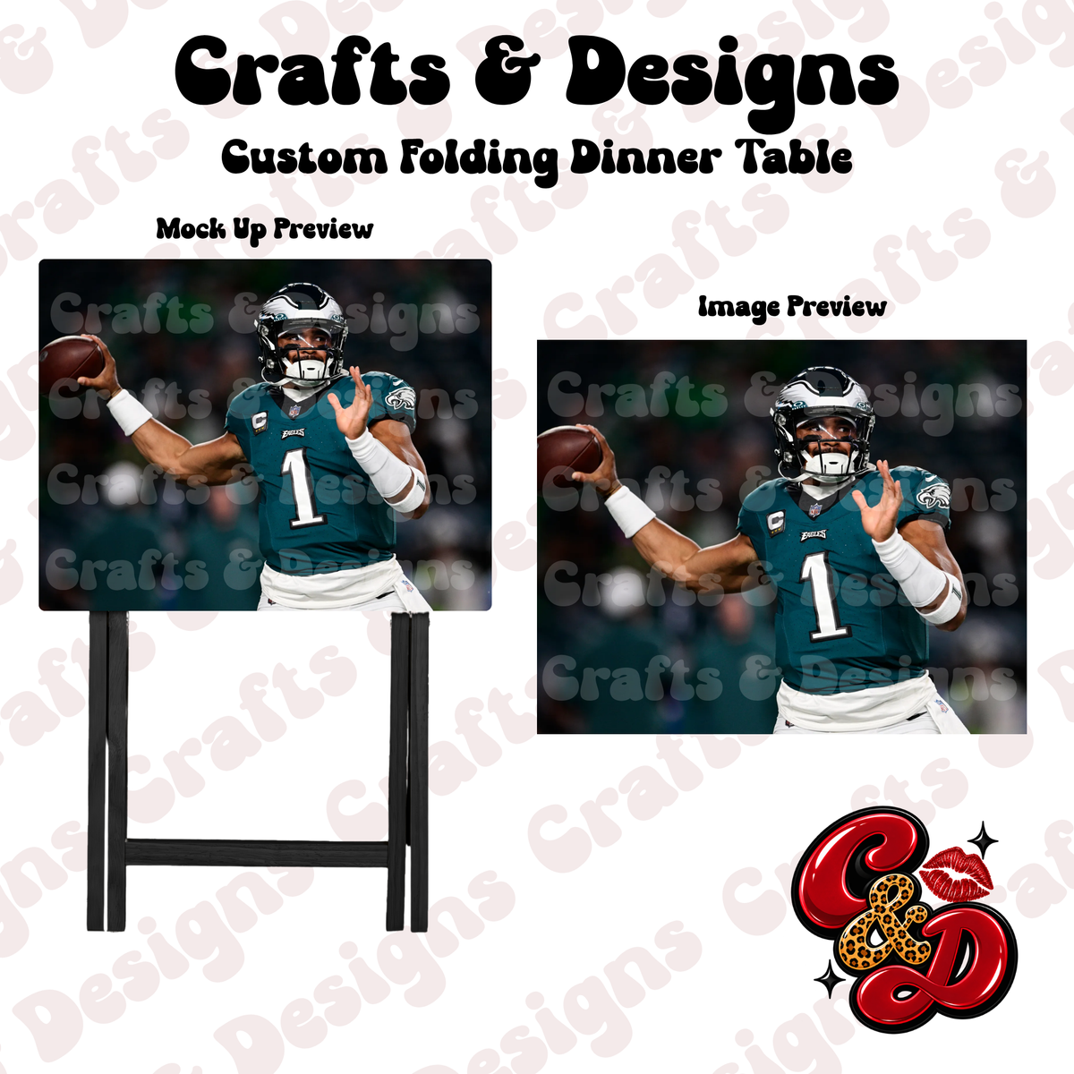 Philly Eagles Jalen Hurts Catch Folding Table