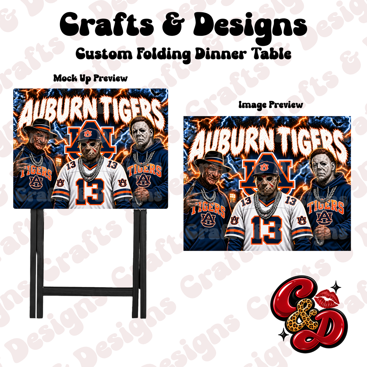 Auburn Tigers Horror Crew Folding Table